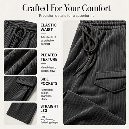 Pantalon droit côtelé femme à taille élastique et cordon de serrage, coupe ample fluide, tissu texturé doux pour usage quotidien🔥-44%🍃 Coupe ample sans serrement, plusieurs coloris unis polyvalents