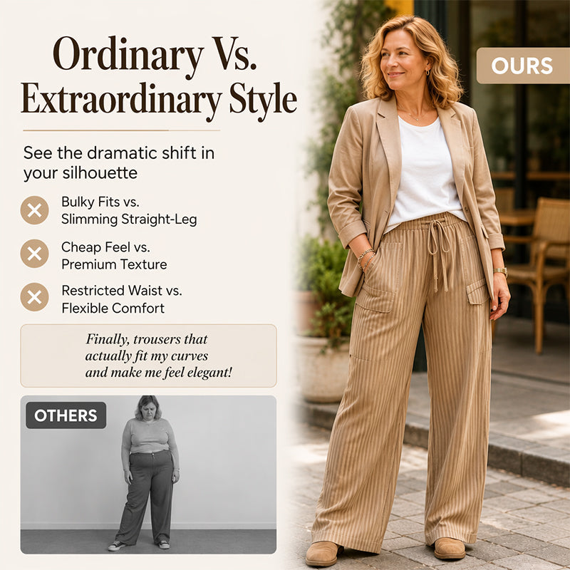 Pantalon droit côtelé femme à taille élastique et cordon de serrage, coupe ample fluide, tissu texturé doux pour usage quotidien🔥-44%🍃 Coupe ample sans serrement, plusieurs coloris unis polyvalents