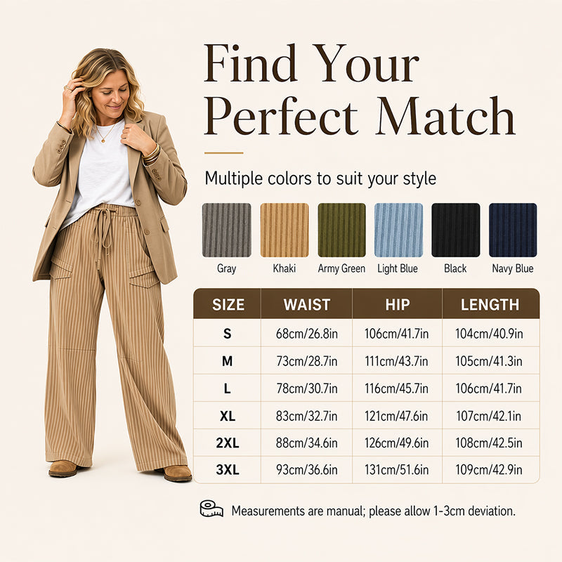 Pantalon droit côtelé femme à taille élastique et cordon de serrage, coupe ample fluide, tissu texturé doux pour usage quotidien🔥-44%🍃 Coupe ample sans serrement, plusieurs coloris unis polyvalents
