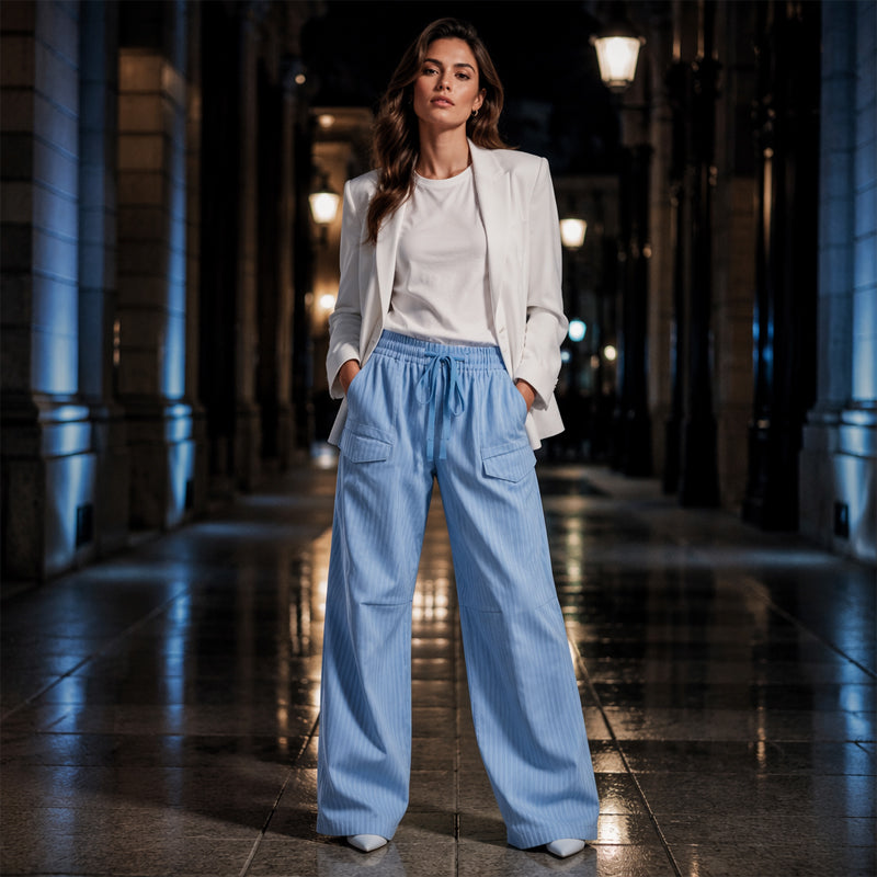 Pantalon droit côtelé femme à taille élastique et cordon de serrage, coupe ample fluide, tissu texturé doux pour usage quotidien🔥-44%🍃 Coupe ample sans serrement, plusieurs coloris unis polyvalents
