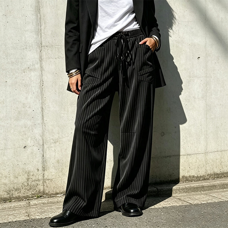 Pantalon droit côtelé femme à taille élastique et cordon de serrage, coupe ample fluide, tissu texturé doux pour usage quotidien🔥-44%🍃 Coupe ample sans serrement, plusieurs coloris unis polyvalents