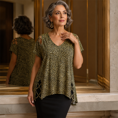 🐆 T-shirt pour femme léopard col V – Coupe fluide, confort chic au quotidien