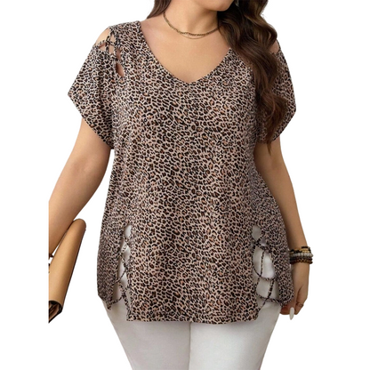 🐆 T-shirt pour femme léopard col V – Coupe fluide, confort chic au quotidien
