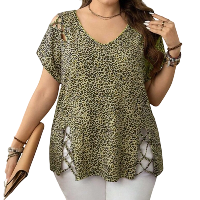 🐆 T-shirt pour femme léopard col V – Coupe fluide, confort chic au quotidien