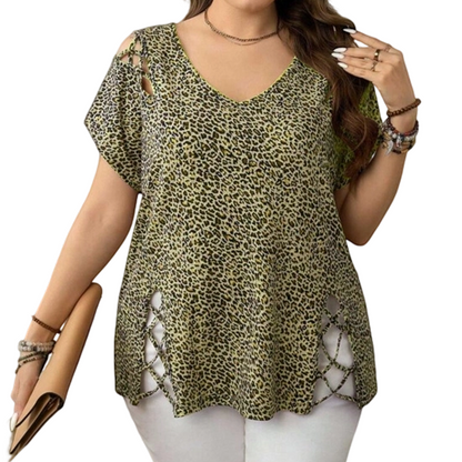 🐆 T-shirt pour femme léopard col V – Coupe fluide, confort chic au quotidien
