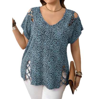 🐆 T-shirt pour femme léopard col V – Coupe fluide, confort chic au quotidien