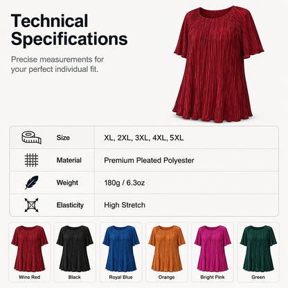 ✨‑50%  Blouse plissée à manches courtes grande taille femme, haut ample cache‑ventre
