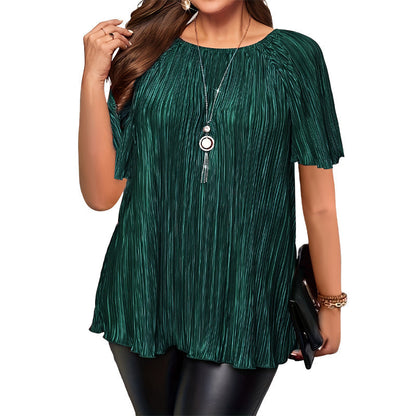 ✨‑50%  Blouse plissée à manches courtes grande taille femme, haut ample cache‑ventre
