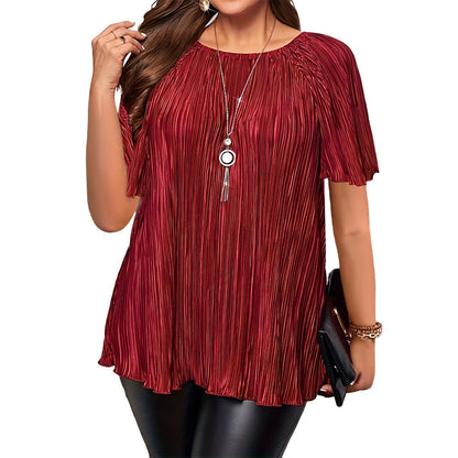 ✨‑50%  Blouse plissée à manches courtes grande taille femme, haut ample cache‑ventre
