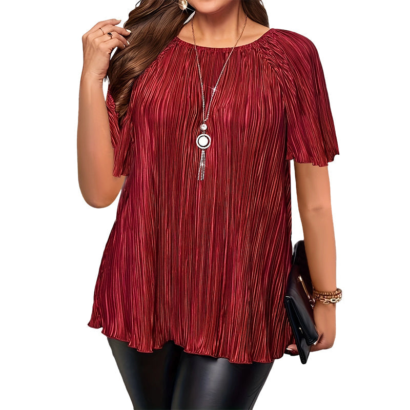 ✨‑50%  Blouse plissée à manches courtes grande taille femme, haut ample cache‑ventre