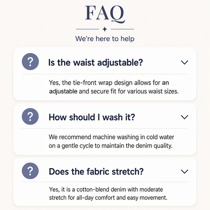 ✨🛍️Jupe portefeuille en denim vintage – Fermeture ajustable par nouage sur le côté et longueur midi polyvalente, idéale du matin au soir