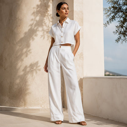 Pantalon indispensable 🔥👖 en lin léger mélangé – Coupe fluide et jambe droite classique, parfait pour le travail ou la fin de semaine