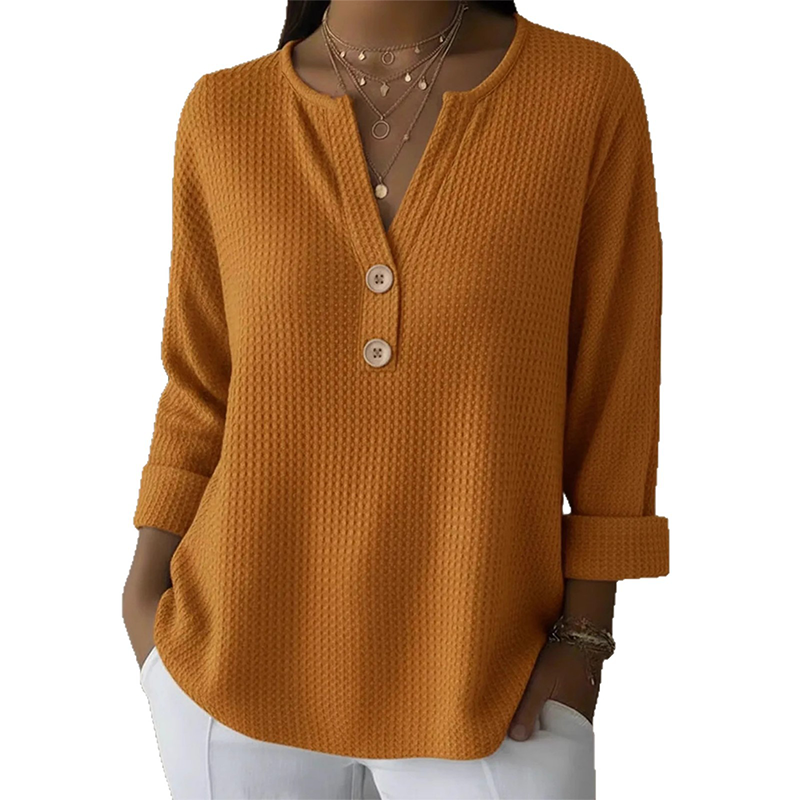👚Coup de cœur : T-shirt Henley à col en V et texture gaufrée – Tissu respirant et coloris unis polyvalents 🌿
