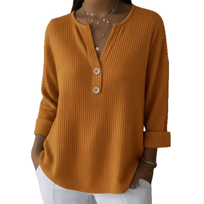 👚Coup de cœur : T-shirt Henley à col en V et texture gaufrée – Tissu respirant et coloris unis polyvalents 🌿