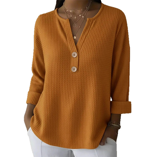 👚Coup de cœur : T-shirt Henley à col en V et texture gaufrée – Tissu respirant et coloris unis polyvalents 🌿