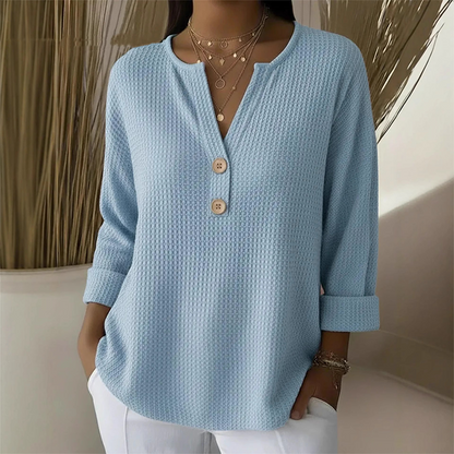 👚Coup de cœur : T-shirt Henley à col en V et texture gaufrée – Tissu respirant et coloris unis polyvalents 🌿