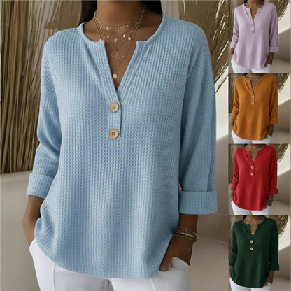 👚Coup de cœur : T-shirt Henley à col en V et texture gaufrée – Tissu respirant et coloris unis polyvalents 🌿