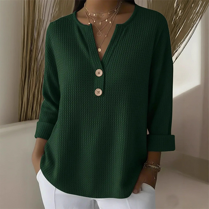 👚Coup de cœur : T-shirt Henley à col en V et texture gaufrée – Tissu respirant et coloris unis polyvalents 🌿