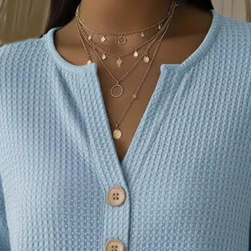 👚Coup de cœur : T-shirt Henley à col en V et texture gaufrée – Tissu respirant et coloris unis polyvalents 🌿