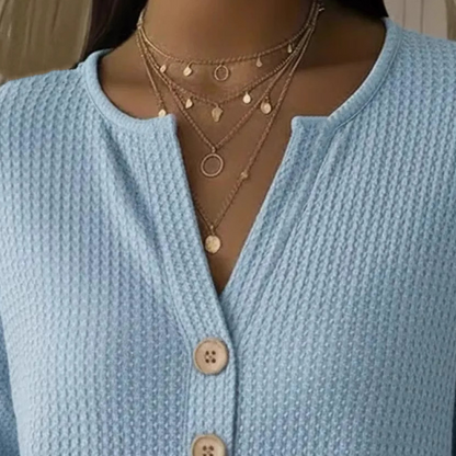 👚Coup de cœur : T-shirt Henley à col en V et texture gaufrée – Tissu respirant et coloris unis polyvalents 🌿