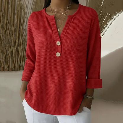 👚Coup de cœur : T-shirt Henley à col en V et texture gaufrée – Tissu respirant et coloris unis polyvalents 🌿