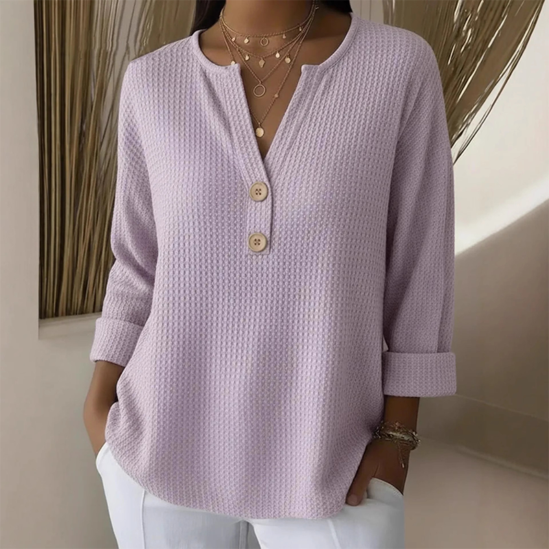 👚Coup de cœur : T-shirt Henley à col en V et texture gaufrée – Tissu respirant et coloris unis polyvalents 🌿