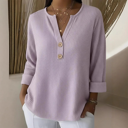 👚Coup de cœur : T-shirt Henley à col en V et texture gaufrée – Tissu respirant et coloris unis polyvalents 🌿