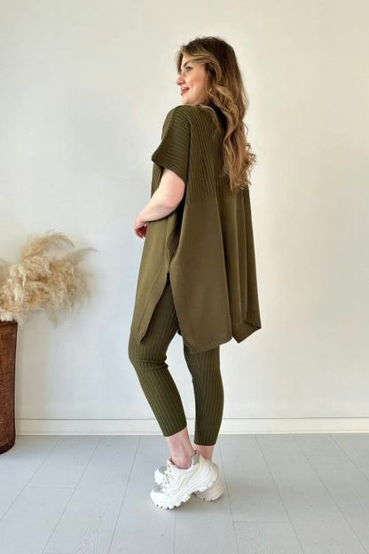 ✨Nouveau best-seller✨Ensemble deux pièces en maille extensible pour femme (haut + pantalon)🌿👚