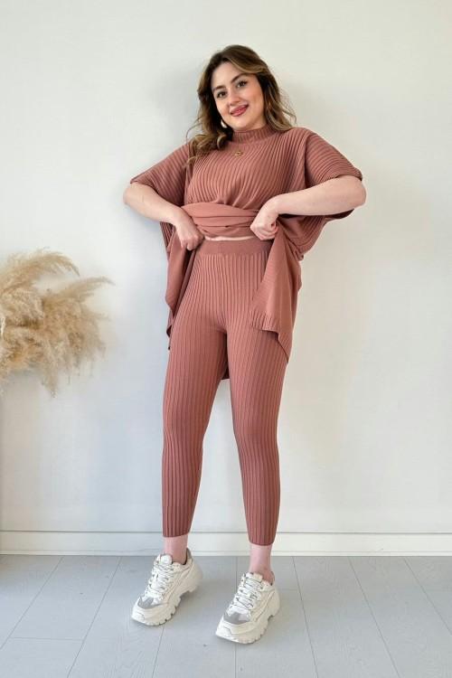 ✨Nouveau best-seller✨Ensemble deux pièces en maille extensible pour femme (haut + pantalon)🌿👚