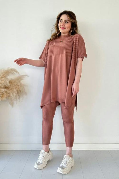 ✨Nouveau best-seller✨Ensemble deux pièces en maille extensible pour femme (haut + pantalon)🌿👚