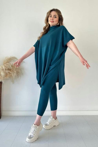 ✨Nouveau best-seller✨Ensemble deux pièces en maille extensible pour femme (haut + pantalon)🌿👚