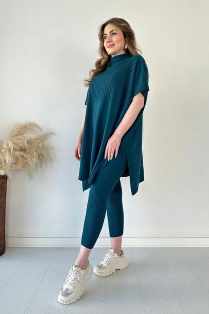 ✨Nouveau best-seller✨Ensemble deux pièces en maille extensible pour femme (haut + pantalon)🌿👚