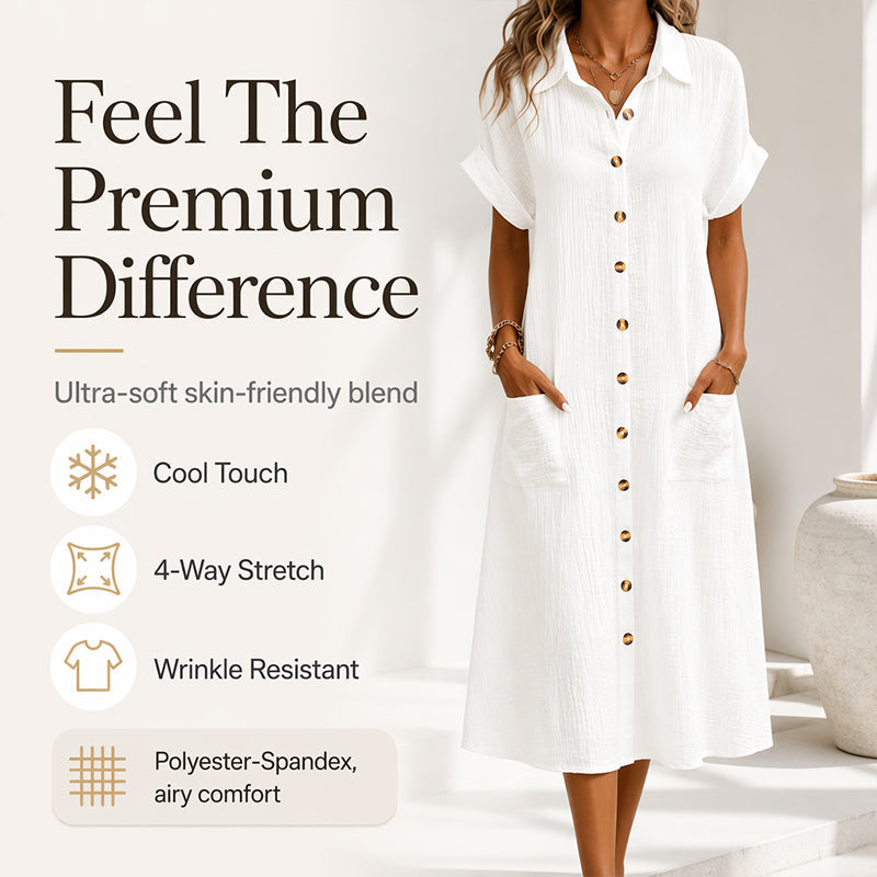 🔥‑56%🤍 Robe ample style chemise, tissu léger, look simple et élégant au quotidien