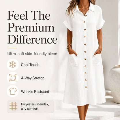🔥‑56%🤍 Robe ample style chemise, tissu léger, look simple et élégant au quotidien
