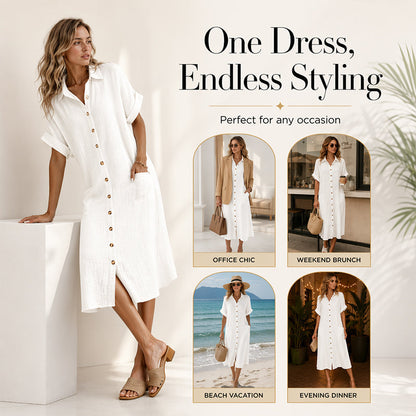 🔥‑56%🤍 Robe ample style chemise, tissu léger, look simple et élégant au quotidien