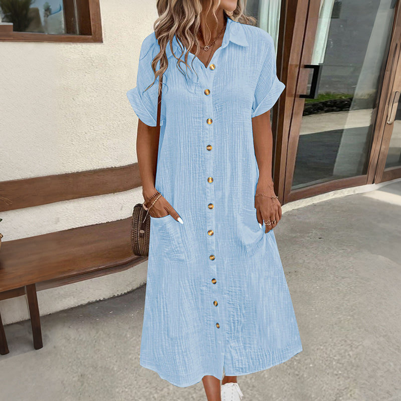🔥‑56%🤍 Robe ample style chemise, tissu léger, look simple et élégant au quotidien