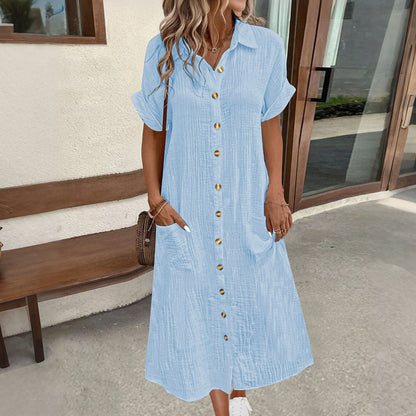 🔥‑56%🤍 Robe ample style chemise, tissu léger, look simple et élégant au quotidien