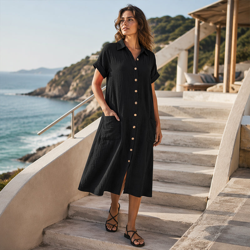 🔥‑56%🤍 Robe ample style chemise, tissu léger, look simple et élégant au quotidien