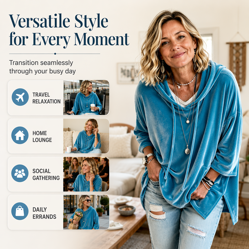 Chandail pull ample en velours à cordon de serrage pour femmes