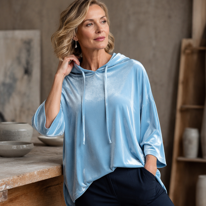 Chandail pull ample en velours à cordon de serrage pour femmes