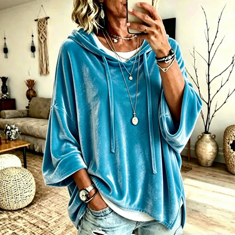 Chandail pull ample en velours à cordon de serrage pour femmes