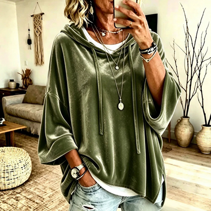 Chandail pull ample en velours à cordon de serrage pour femmes