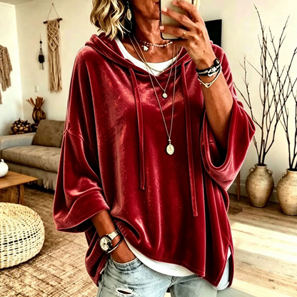 Chandail pull ample en velours à cordon de serrage pour femmes