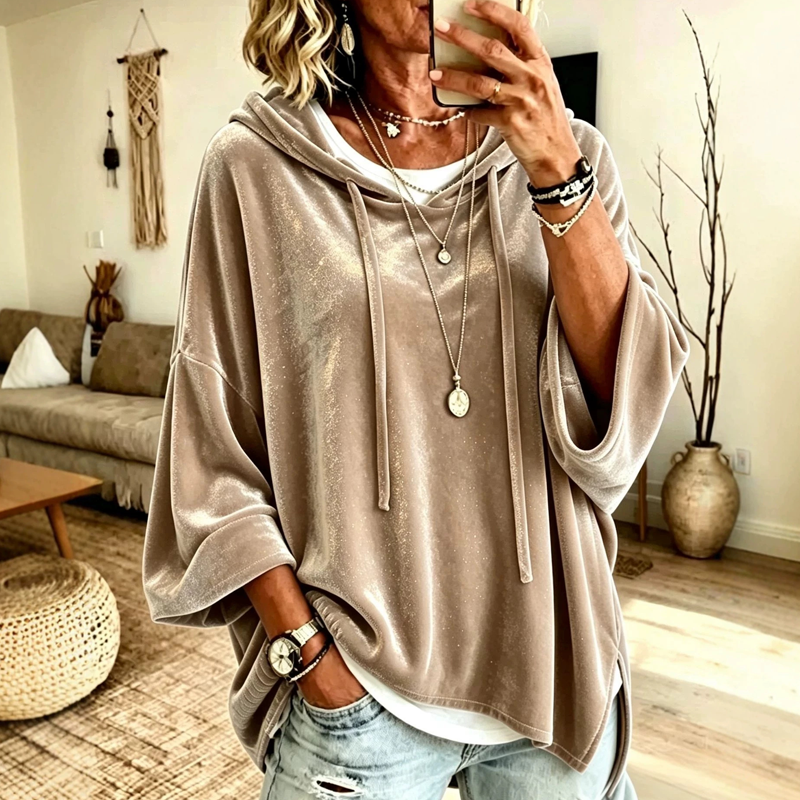 Chandail pull ample en velours à cordon de serrage pour femmes