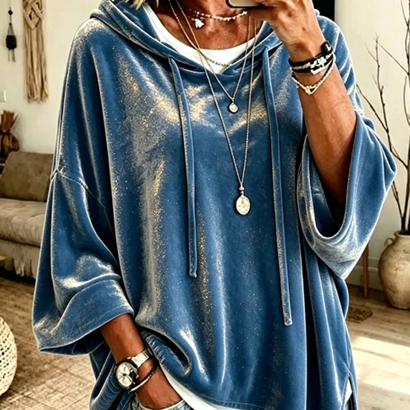 Chandail pull ample en velours à cordon de serrage pour femmes