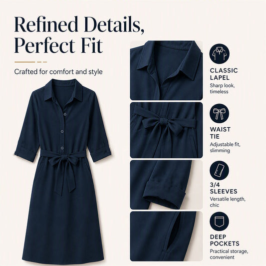 🔥-31%🌷 Robe-chemise slim fit simple et polyvalente, idéale pour le bureau et les sorties 🤍 Longueur mi-longue, confortable