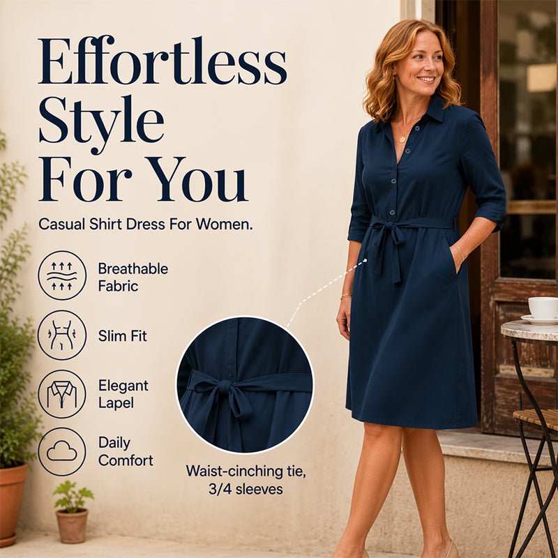 🔥-31%🌷 Robe-chemise slim fit simple et polyvalente, idéale pour le bureau et les sorties 🤍 Longueur mi-longue, confortable