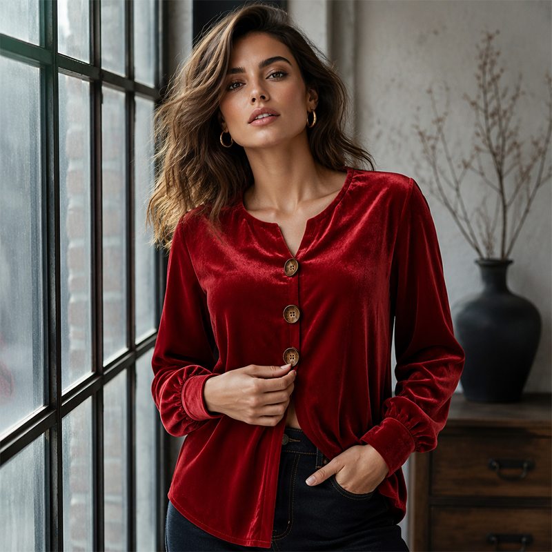 ✨🛍️Fresh Drop - Chemisier en velours décontracté - Léger et finitions soignées pour une élégance au quotidien