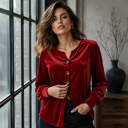 ✨🛍️Fresh Drop - Chemisier en velours décontracté - Léger et finitions soignées pour une élégance au quotidien