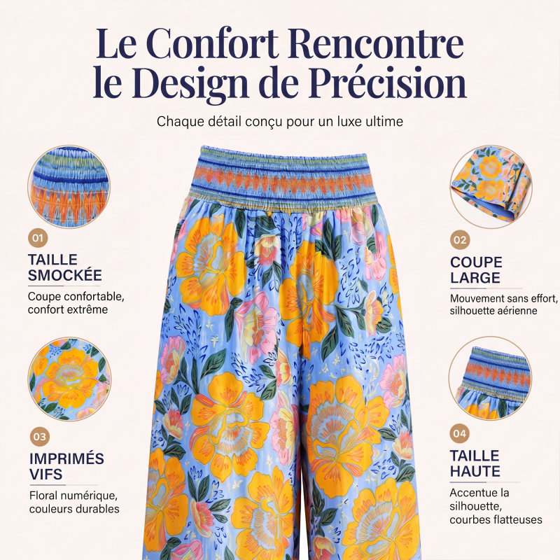 Pantalon large à taille haute à imprimé floral pour femme